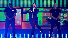Tommy Cash na finále Eurovision Song Contest v Basileji (17. kvtna 2025).