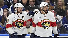 Seth Jones a Aleksander Barkov slaví branku.