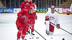 Nick Olesen na tréninku dánské reprezentace.