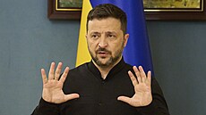 Ukrajinský prezident Volodymyr Zelenskyj pi brífinku v Kyjev (19. kvtna 2025)