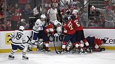 Hokejisté Florida Panthers a Toronto Maple Leafs ermují hokejkami i paemi pi...