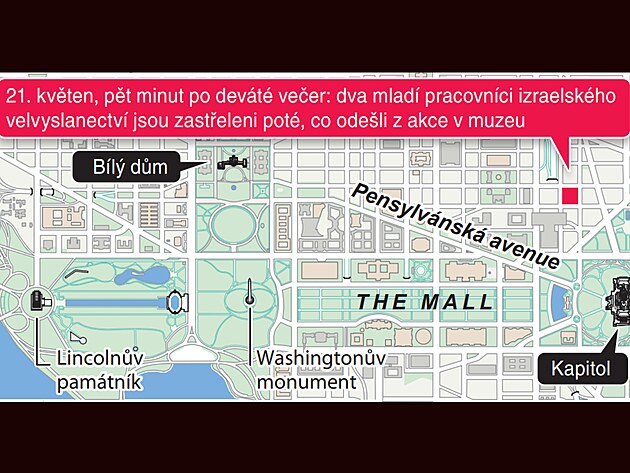 Mapa s mstem atenttu ve Washingtonu