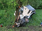 K nehod dodvky dolo vera u Sobotna na umperku. Auto skonilo zcela...