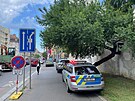 V nkupnm stedisku Flora zasahuj policist kvli hrozb uloen vbuniny....