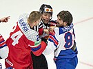 Adam Klapka v arvátce s americkým útoníkem Conorem Garlandem.