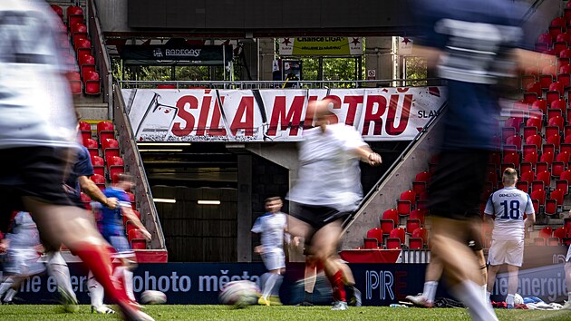 Pohled na tribuny Fortuna Areny p�i fotbalovém turnaji partner� SK Slavia Praha.