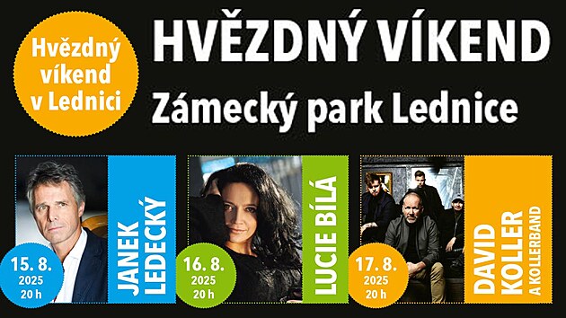 Na Hvzdnm vkendu v zmeckm parku v Lednici v srpnu vystoup Janek Ledeck, Lucie Bl a David Koller s Koller bandem