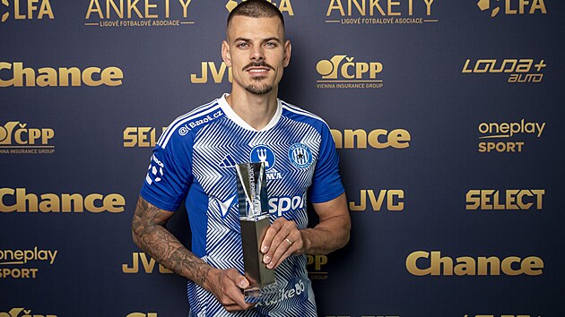 Jan Kliment pzuje s cenou pro nejlepho tonky Chance ligy za sezonu...