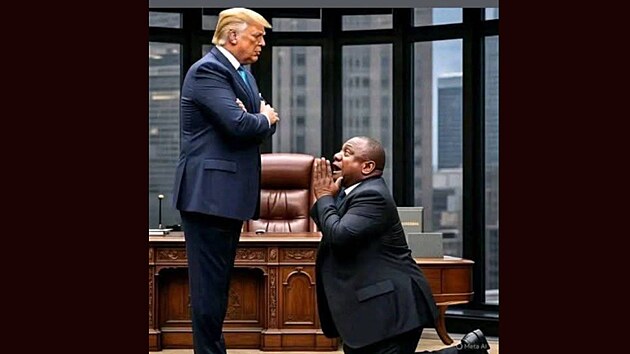 Jihoafrick prezident kle ped Trumpem. Snmek vytvoen AI.
