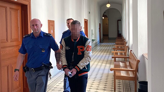 tyiadvacetilet Miroslav D. pichz do soudn sn Krajskho soudu v Plzni. (21. kvtna 2025)