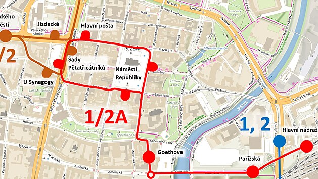 Mapa vluky v lokalit U Jna v Plzni.