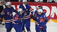 Gólová radost hokejist� USA ve �tvrtfinále s Finskem.