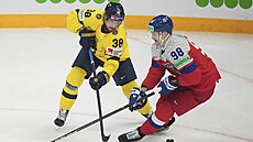 O puk bojují Rasmus Sandin a Martin Neas (vpravo).