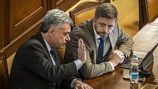 Ministr spravedlnosti Pavel Bla�ek a ministr vnitra Vít Raku�an ve Sn�movn� na...