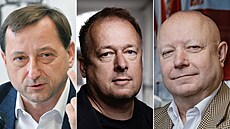 Kandidáti na nového �éfa �eského fotbalu. Zleva Rudolf Bla�ek, David Trunda a...