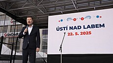 Tomio Okamura na pódiu v rámci pedvolební kampan SPD v Ústí nad Labem. (22....
