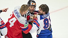 Adam Klapka v arvátce s americkým útoníkem Conorem Garlandem.