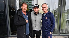 Til Schweiger, Dan Pánek a Ivan Trojan p�i natá�ení filmu Neporazitelní
