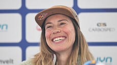 Eva Adamczyková na tiskové konferenci po skonení zimní sezony