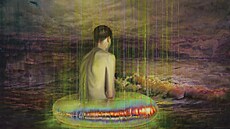 Attila Szcs, Boy with Fluorescent Swim Ring, olej na plátn, 210 x 200cm. 2024.