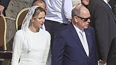 Monacká knna Charlene a kníe Albert II. na inauguraci papee Lva XIV. ve...