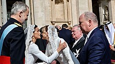 panlský král Felipe VI., královna Letizia, monacká knna Charlene a kníe...