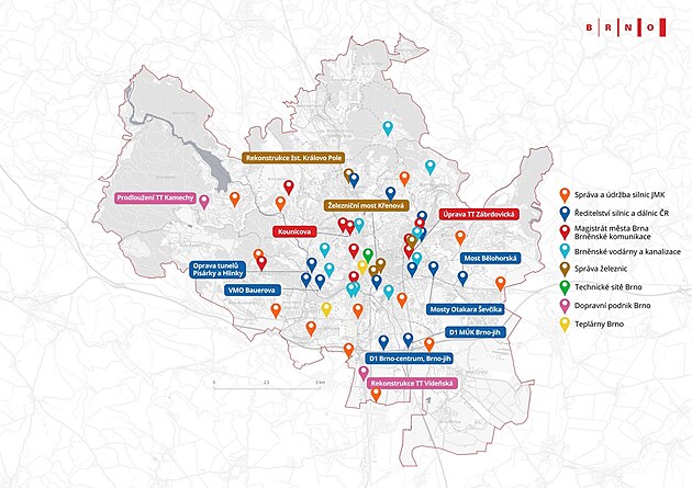 Pehled dopravních uzavírek, které ekají brnnské idie v lét 2025.