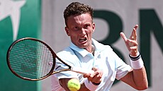 Jií Leheka se natahuje po míku ve 2. kole Roland Garros.
