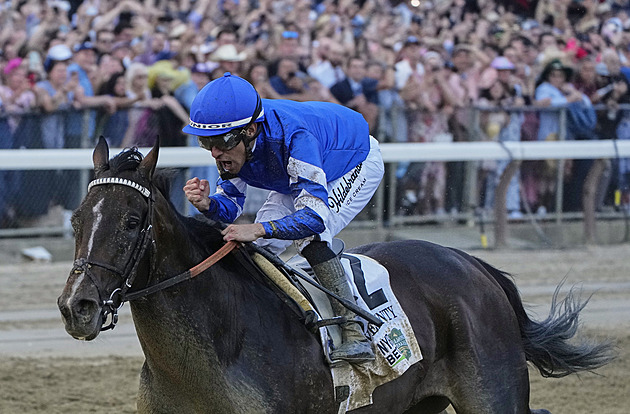 Suverénní Sovereignty. Hnědák se žokejem Alvaradem vyhrál i Belmont Stakes
