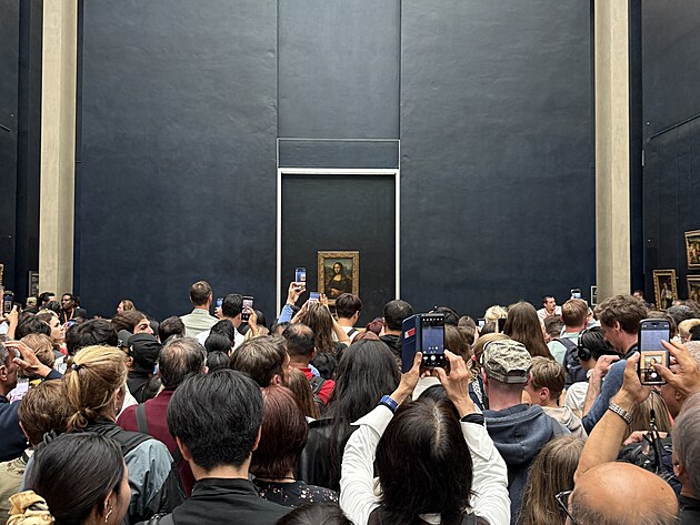 Dav u dla Mona Lisa v muzeu umn Louvre v Pai