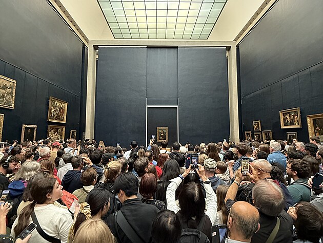 Dav u dla Mona Lisa v muzeu umn Louvre v Pai