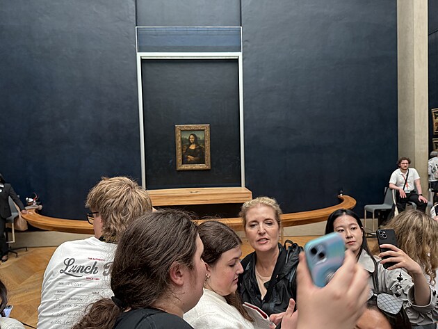 Dav u dla Mona Lisa v muzeu umn Louvre v Pai