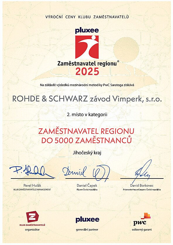 Rohde & Schwarz Vimperk mezi nejlepmi zamstnavateli
