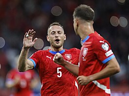 Vladimír Coufal gratuluje Adamovi Hlokovi ke vstelené brance.