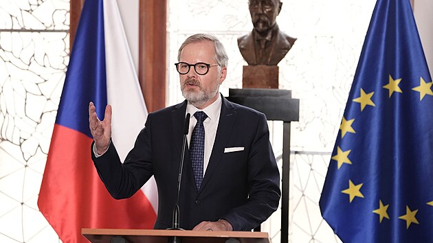 Premir Petr Fiala (ODS) podal vyjden k nslednm krokm v souvislosti s rezignac ministra spravedlnosti Pavla Blaka (ODS). (3. ervna 2025)