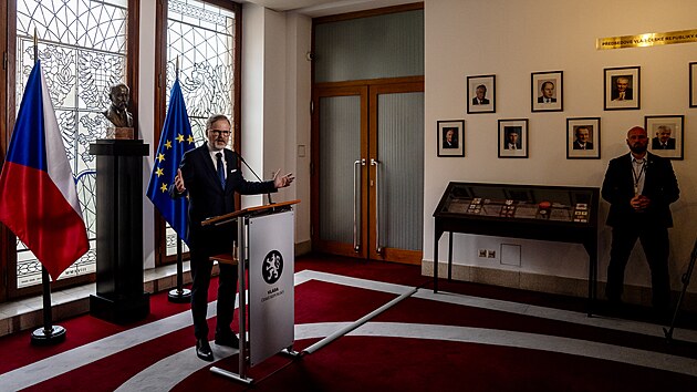 Premir Petr Fiala (ODS) podal vyjden k nslednm krokm v souvislosti s rezignac ministra spravedlnosti Pavla Blaka (ODS). (3. ervna 2025)
