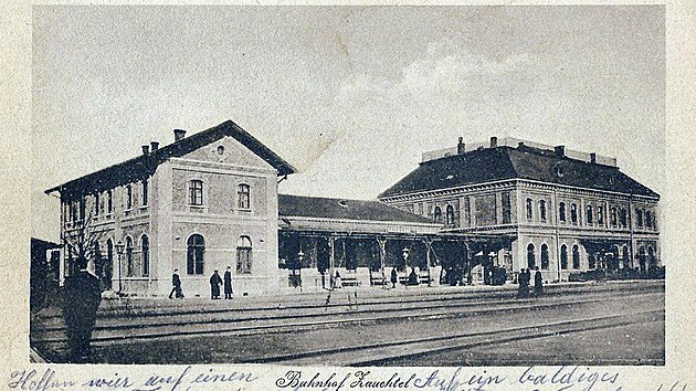 Stanice Suchdol nad Odrou na dobov pohlednici