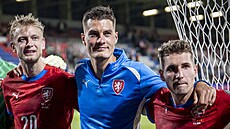 Jaroslav Zelený, Patrik Schick a Michal Sadílek po utkání s ernou Horou.