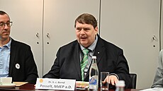 Nejvyí politický pedstavitel sudetských Nmc Bernd Posselt na tiskové...