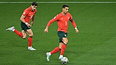 Cristiano Ronaldo v akci ve finále Ligy národ proti panlsku.