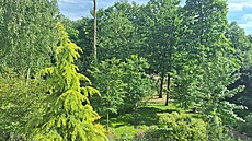 Pohled, který se na zahradu nabízí z terasy.