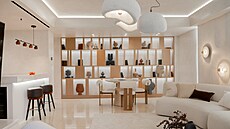 Nejvýrazn�j�ím prvkem hlavního obytného prostoru je p�es celou st�nu vestav�ná...