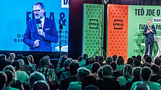 Premiér Petr Fiala na debat� v Pardubicích.