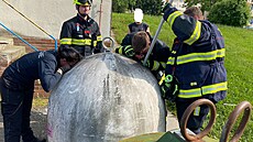 Hasii a policisté vyndali z kontejneru na sklo v Holýov tyi malá koata....