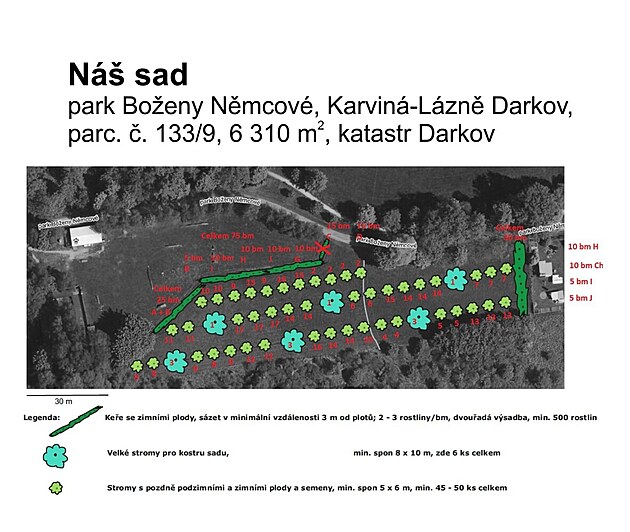 Grafické zobrazení podoby Mstského parku v Karviné, a to vetn druhového...