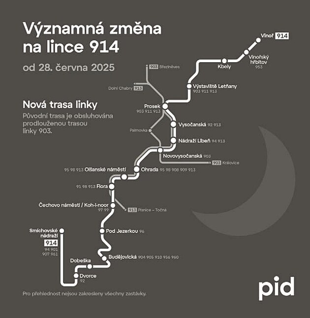 Linka 914 od 28. ervna 2025 mní svou trasu.