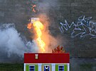 Improvizovan ohe v brnnsk Brfov ulici, kde se natela st serilu...