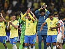 Radost brazilských fotbalist poté, co získali jistou úast na mistrovství...