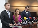 Tisková konference ministryn� spravedlnosti E. Decroix a nám�stk� K. Dvo�áka a...