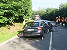 Pi eln srce dvou osobnch aut u Psaova na umpersku se zranilo pt lid,...